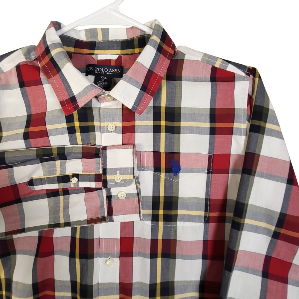 Ralph Lauren Polo Assn Boy's Size XXL‎ 18 Long Sleeve Plaid Red Gray Yellow
